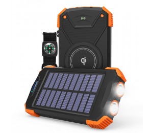 10000mAh Waterproof Wireless charger solar power bank